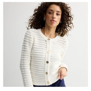 Draper James Cream Cardigan with Gold Buttons
Size Large